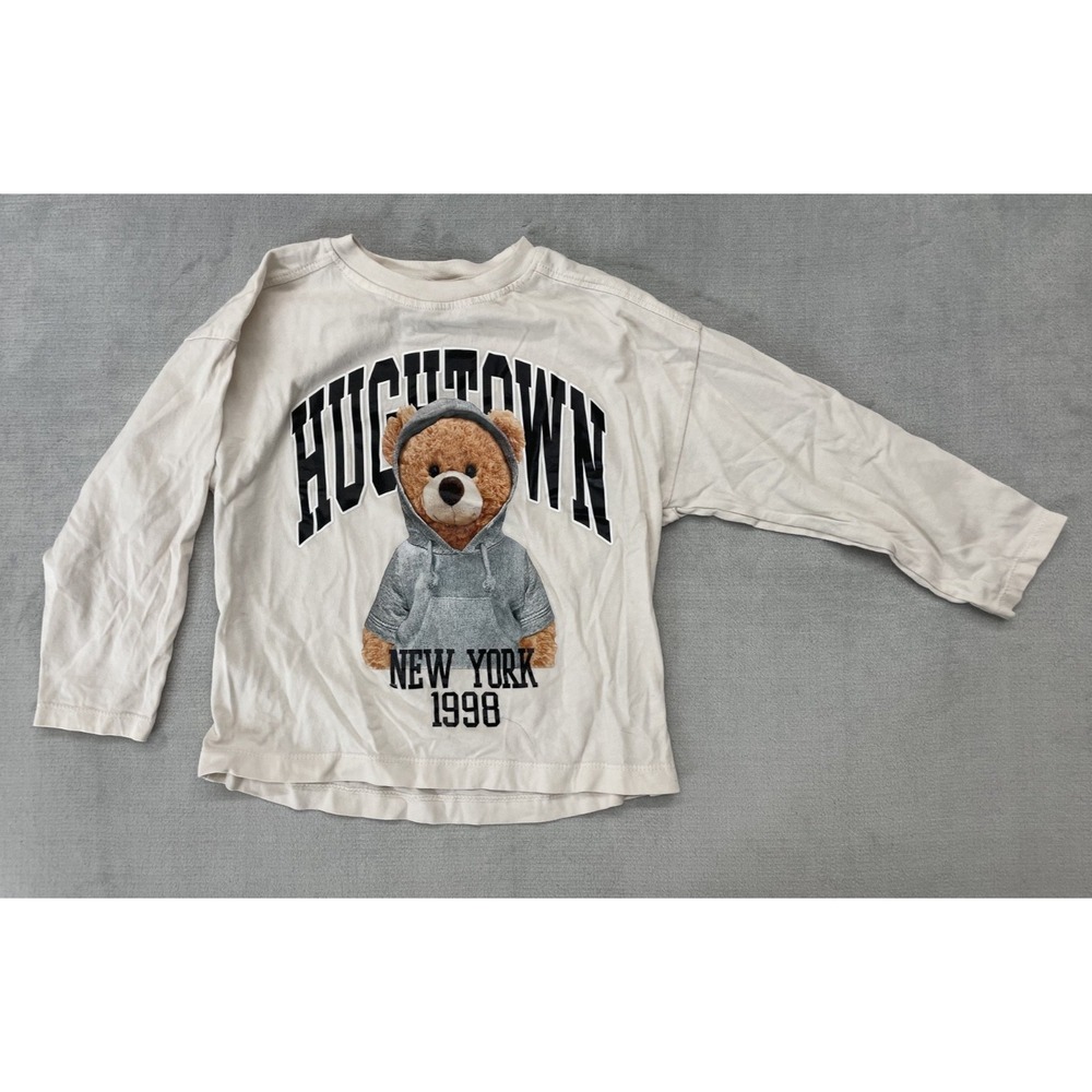 Zara Kids Long Sleeve Shirt Size 6 Beige Bear Hoodie Graphic Hughtown New York